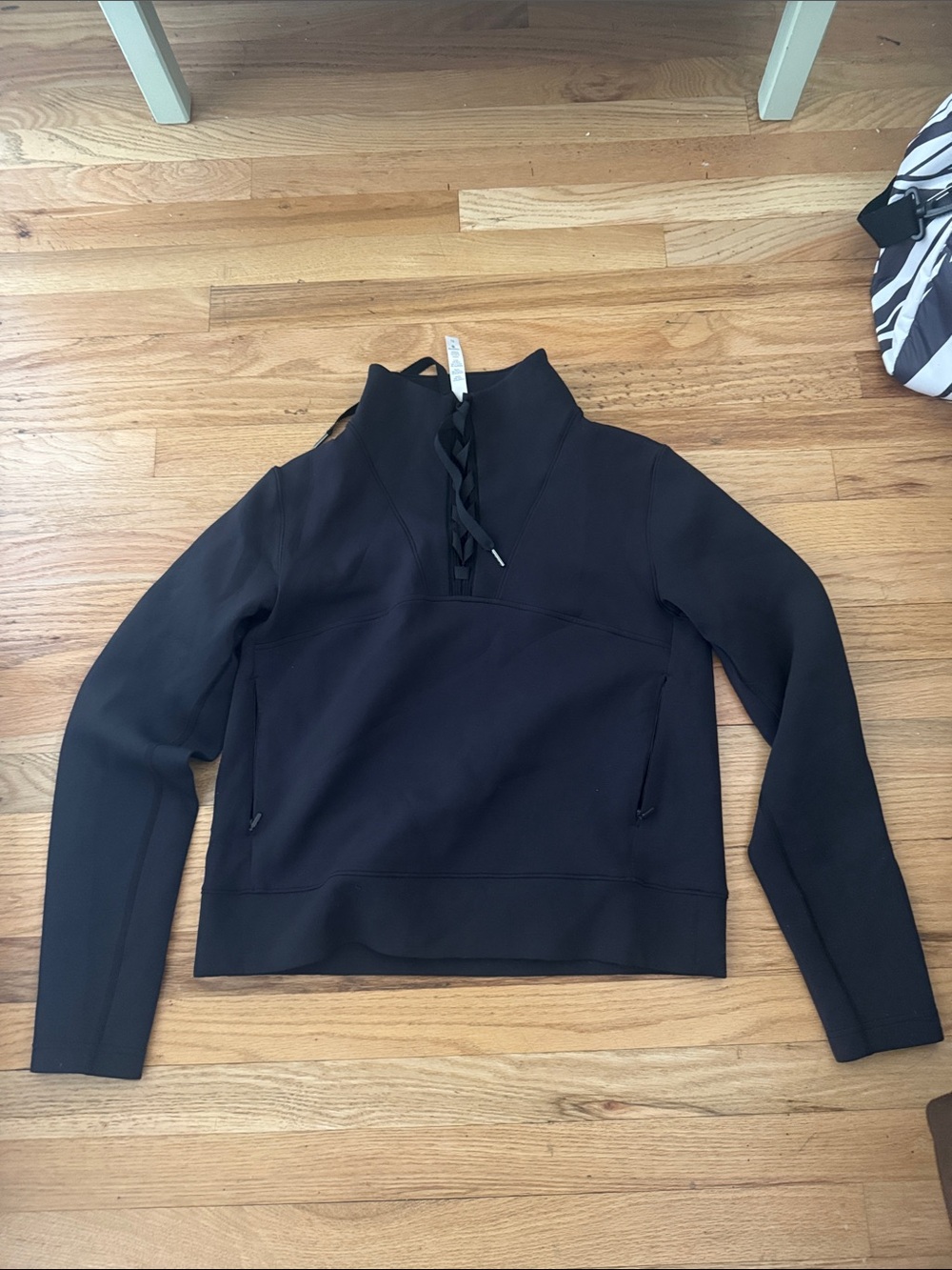 lululemon athletica Black Pullover quarter ribbon/lace tie up detail
